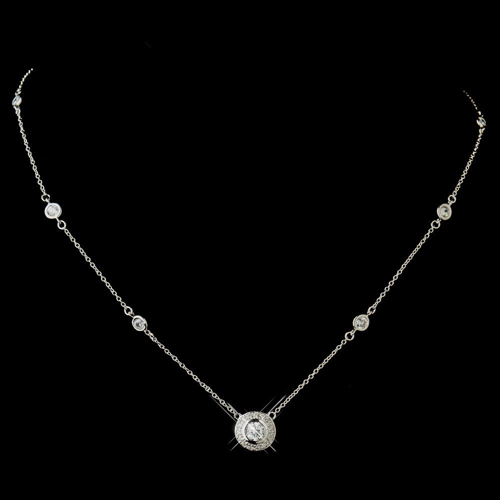 Antique Silver Clear CZ Stone Bridal Wedding Necklace 8112 and Bridal Wedding Earrings 8118 Bridal Wedding Jewelry Set