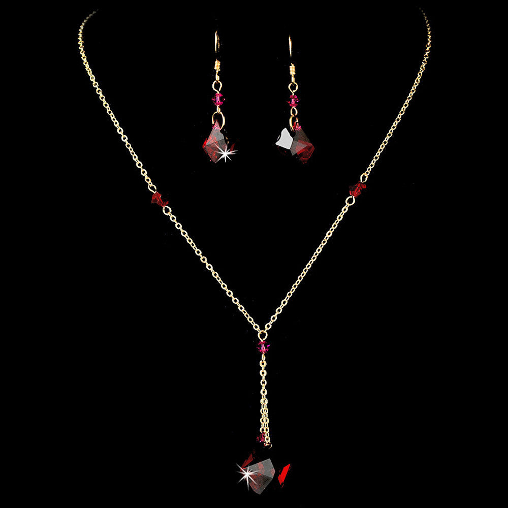 Bridal Wedding Necklace Earrings Swarovski Crystal Bead Jewelry Set 8124 Gold Red