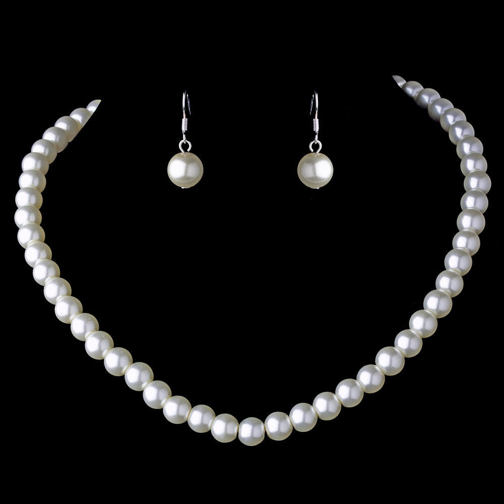 Bridal Wedding Necklace Earring Set 10912 Silver Ivory/White