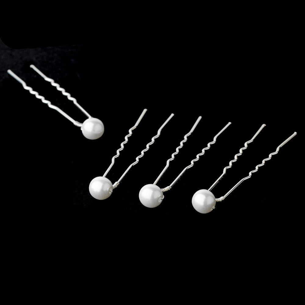 * Silver White Pearl Bridal Wedding Hair Pin 37 (Set of 6)