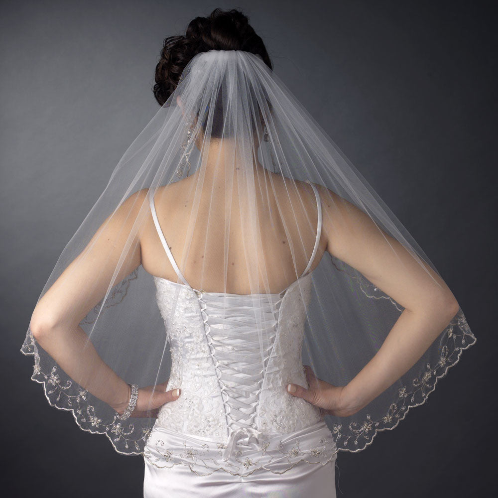 Single Layer Elbow/Fingertip Length Scalloped Pencil Edge Bridal Wedding Veil 101