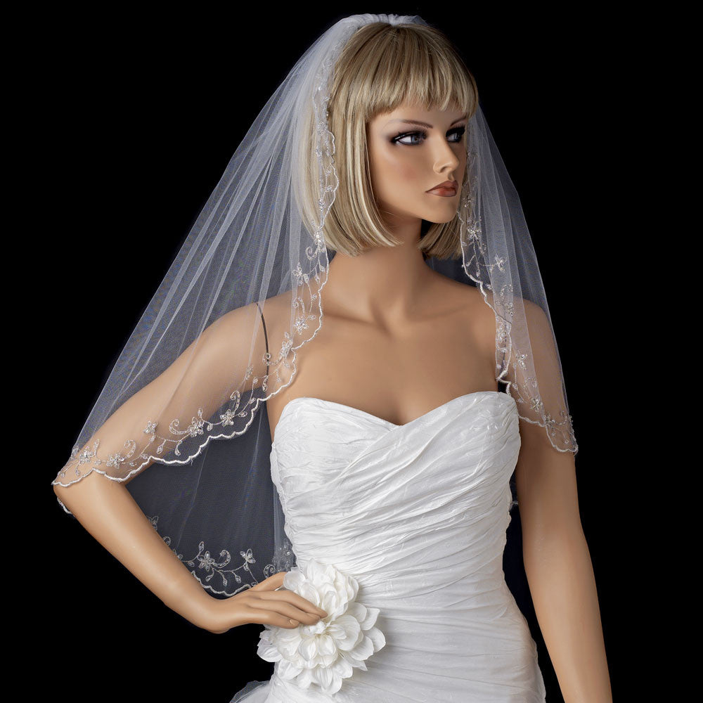 Single Layer Elbow/Fingertip Length Scalloped Pencil Edge Bridal Wedding Veil 101