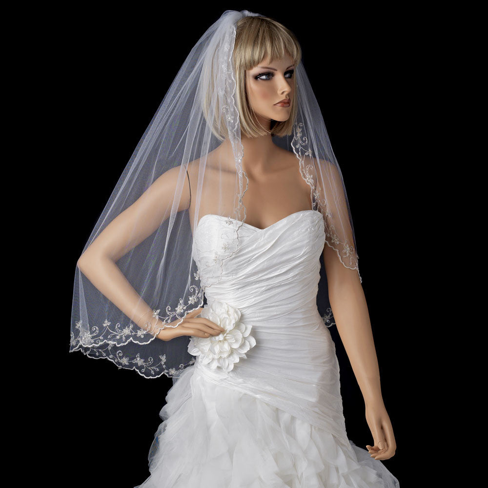 Single Layer Elbow/Fingertip Length Scalloped Pencil Edge Bridal Wedding Veil 101