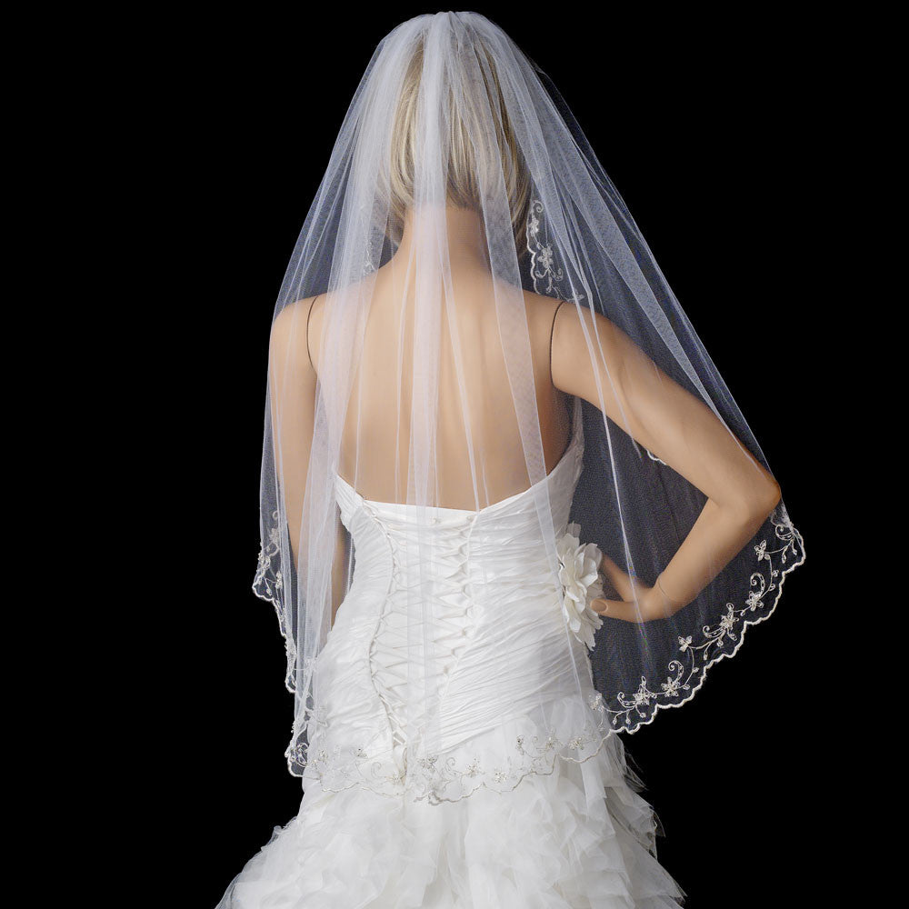 Single Layer Elbow/Fingertip Length Scalloped Pencil Edge Bridal Wedding Veil 101