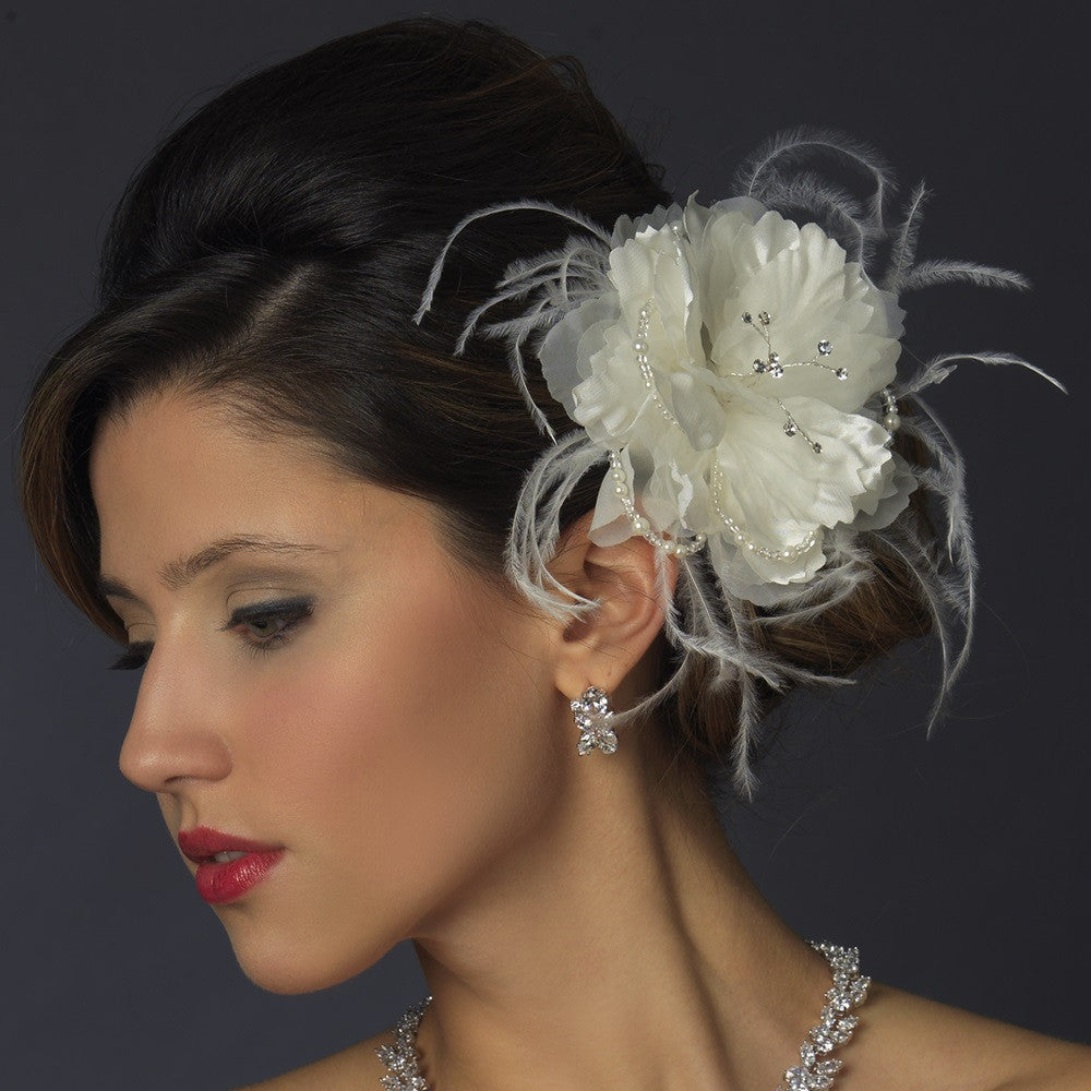 Diamond White Flower Organza & Feathers