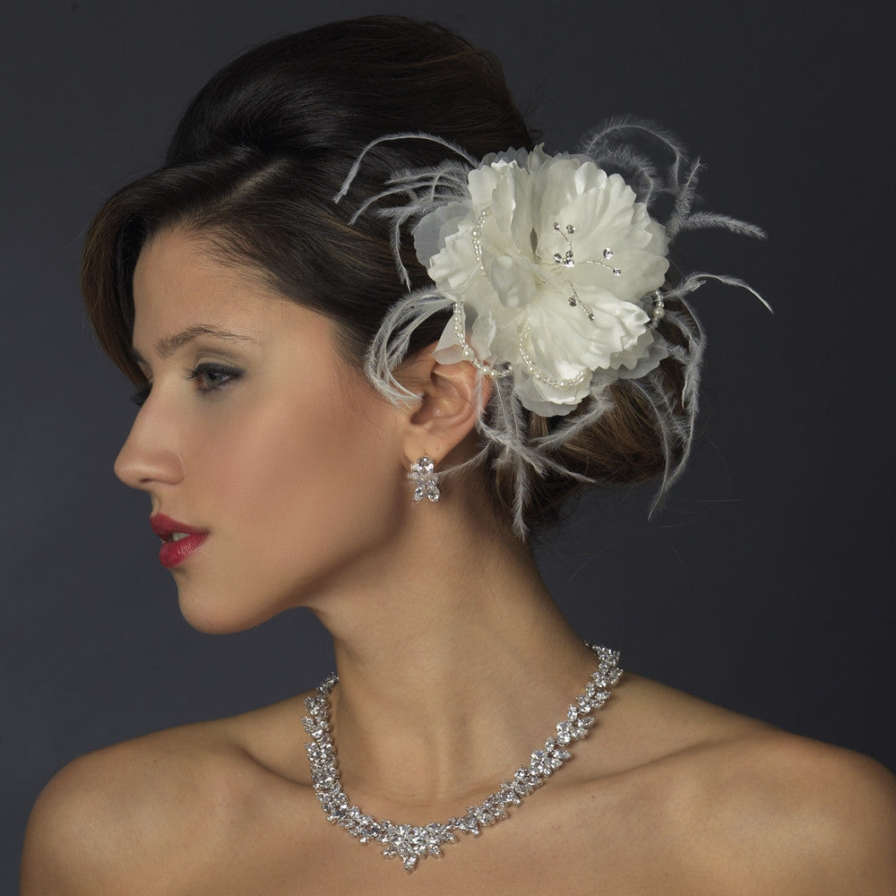 Diamond White Flower Organza & Feathers