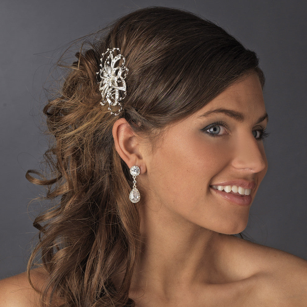 Lovely Silver Clear Rhinestone Floral Bridal Wedding Hair Comb 9825