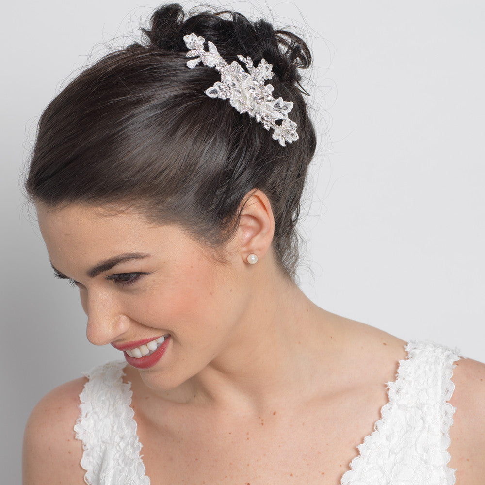 Lace Floral Rhinestone Bridal Wedding Hair Comb 4386