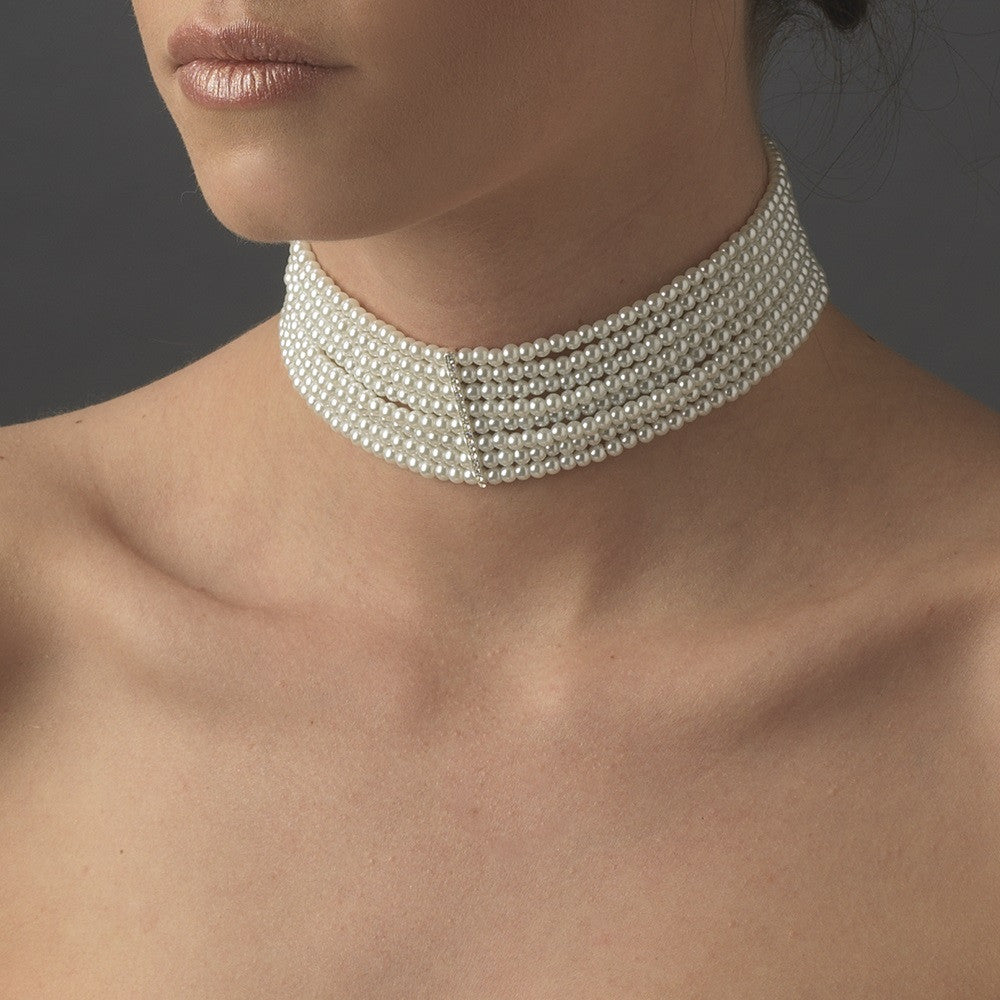 Elegant Silver Pearl 8 Strand Choker N 601