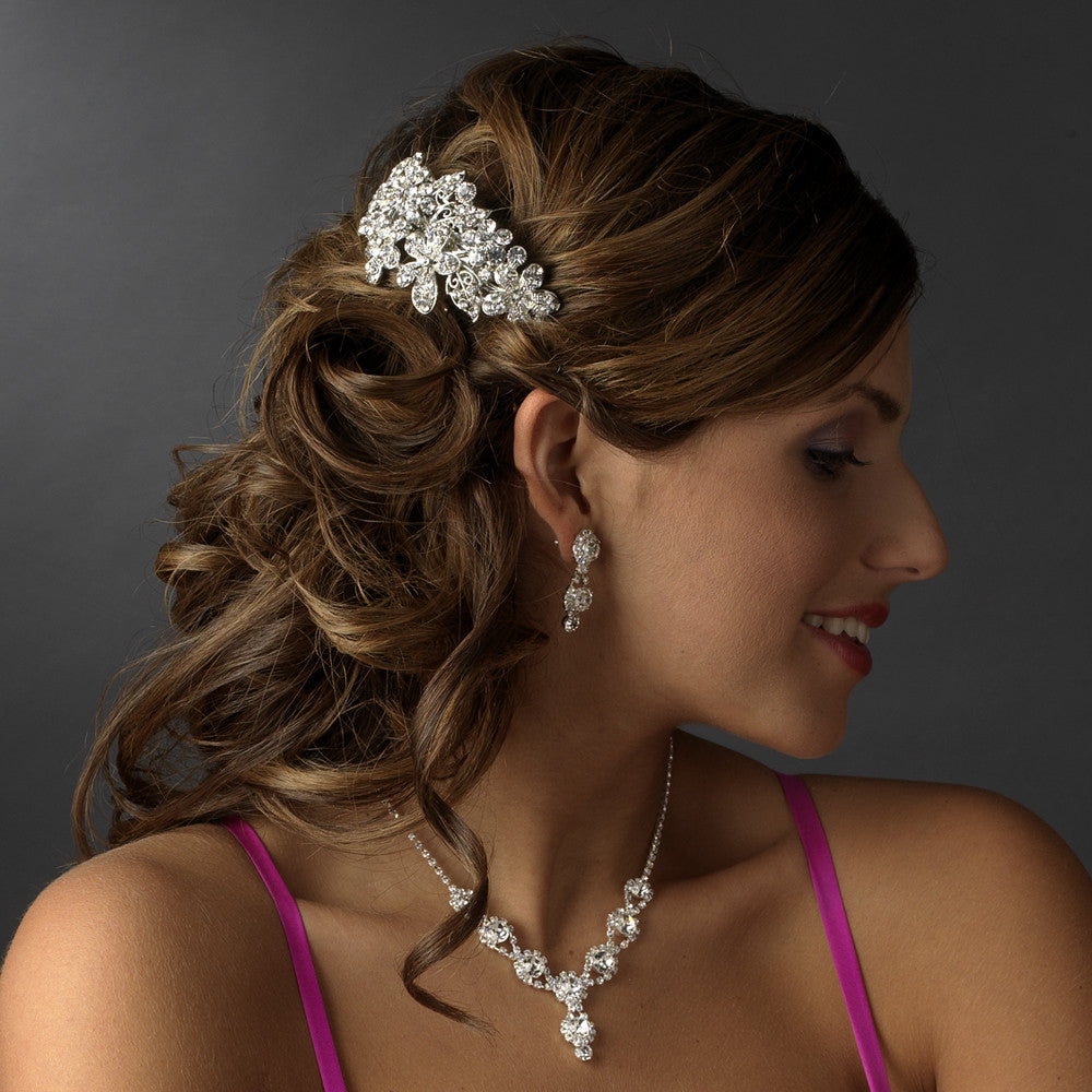 Bridal Wedding Hair Barrette 5040 Rhodium Silver Clear