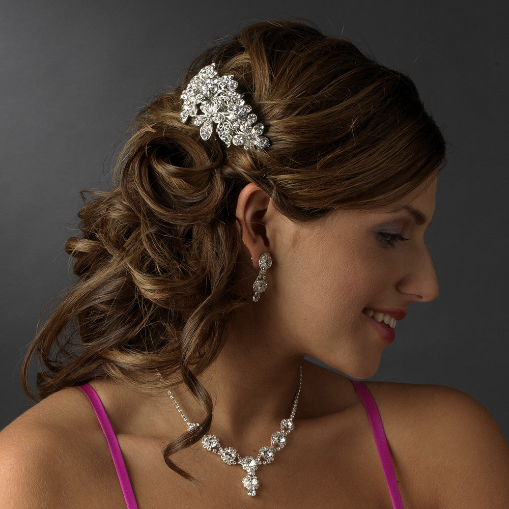 Bridal Wedding Hair Barrette 5040 Rhodium Silver Clear