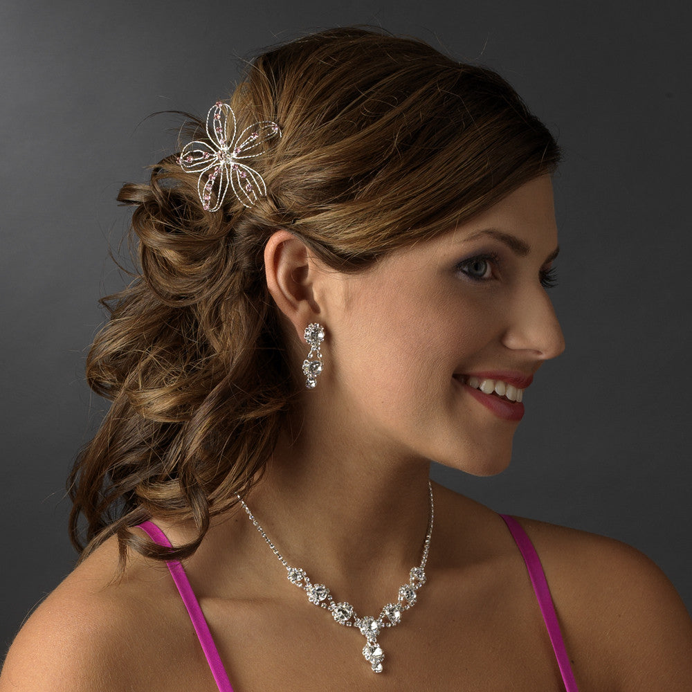 Silver with Clear Stones Floral Bridal Wedding Hair Accents Bridal Wedding Hair Pin 513