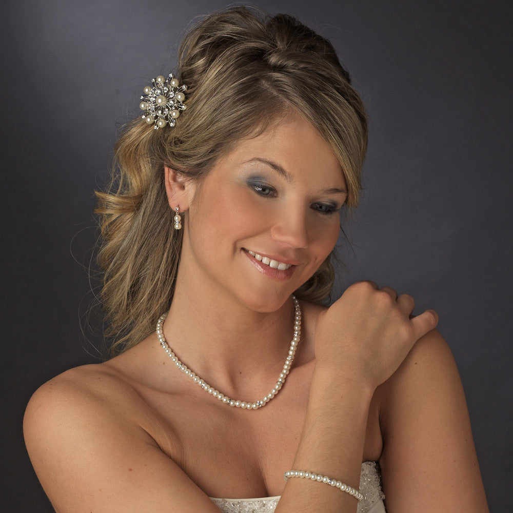 * Pearl & Crystal Bridal Wedding Jewelry Set & Bracelet Set White or Ivory 218