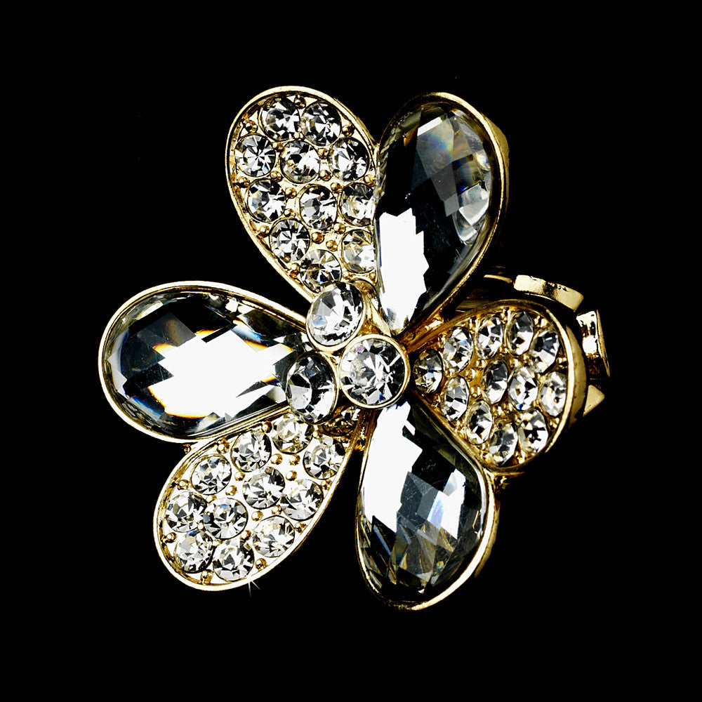 Lovely Gold Clear Flower Bridal Wedding Ring 1001