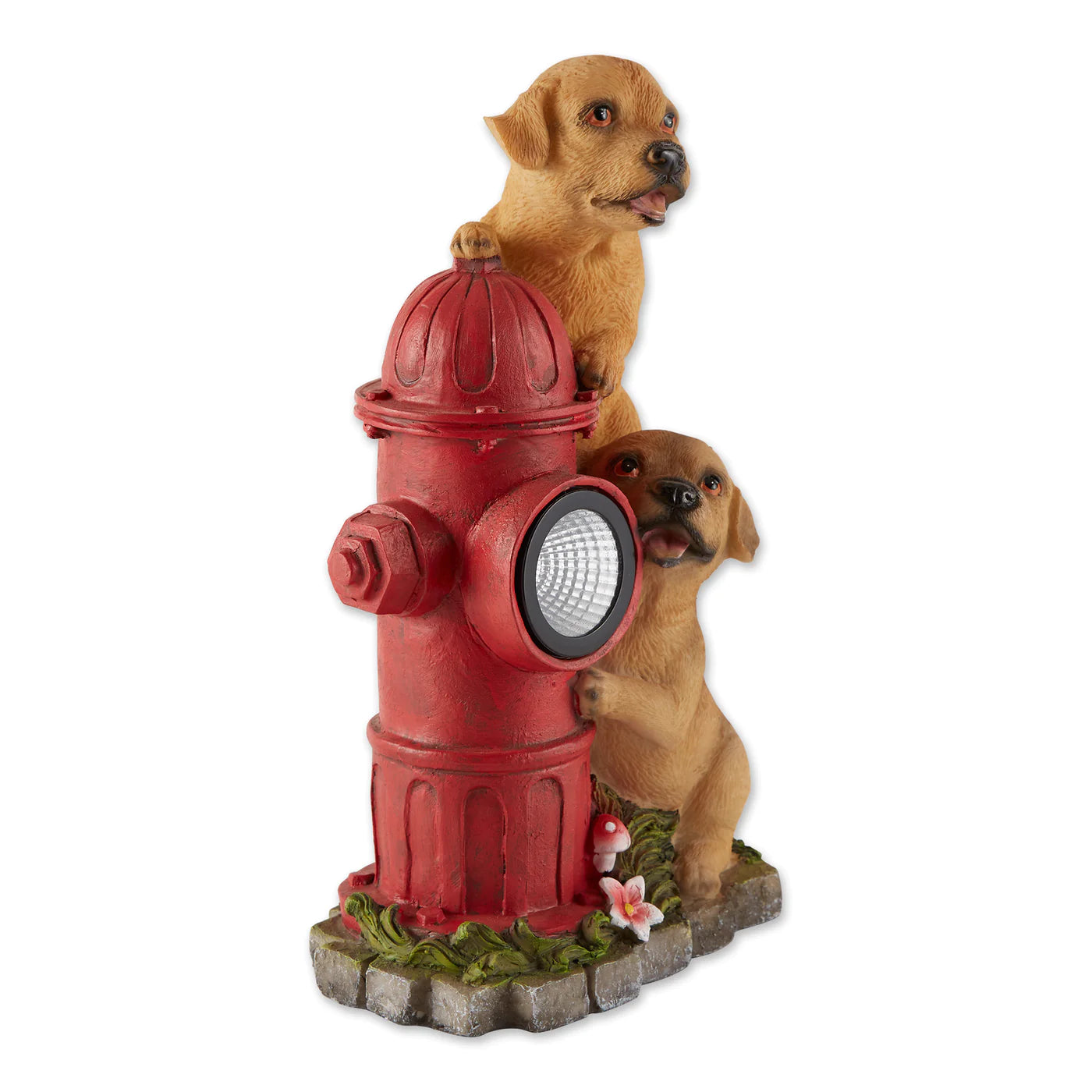 Dogs And Fire Hydrant Solar Statue