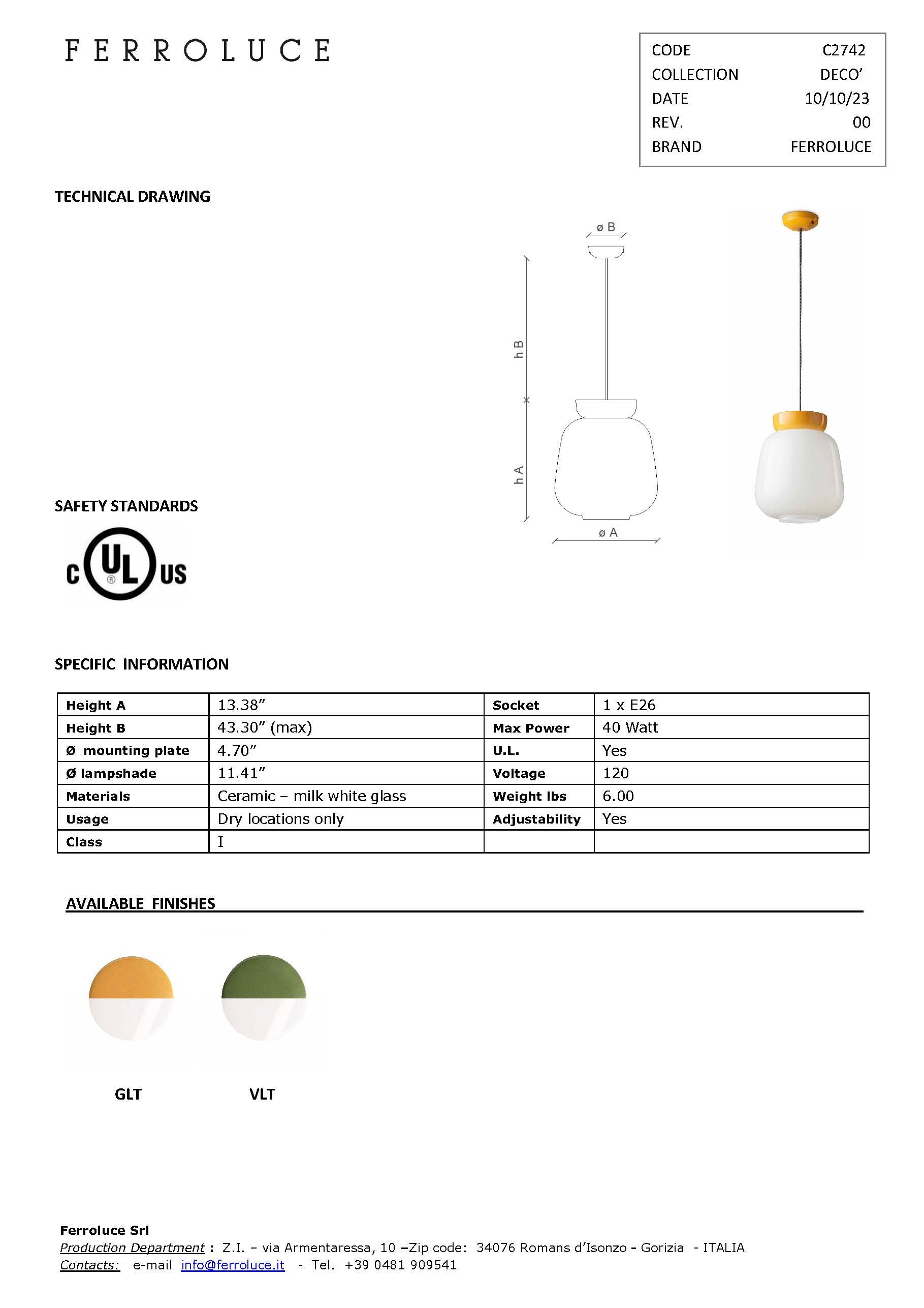 Corcovado Pendant Light C2742