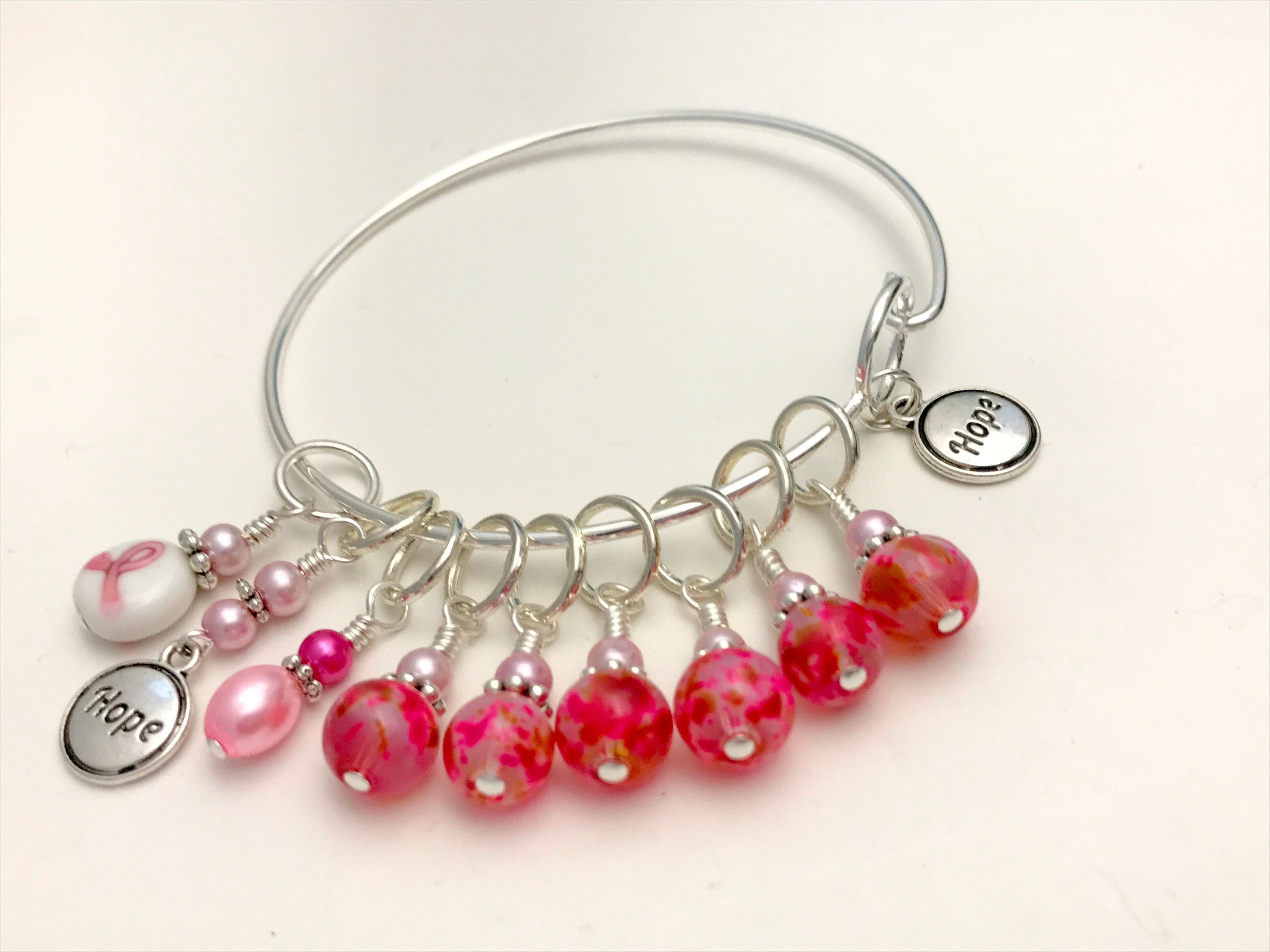 Pink Hope Stitch Marker Bracelet |  Breast Cancer Charm Bracelet