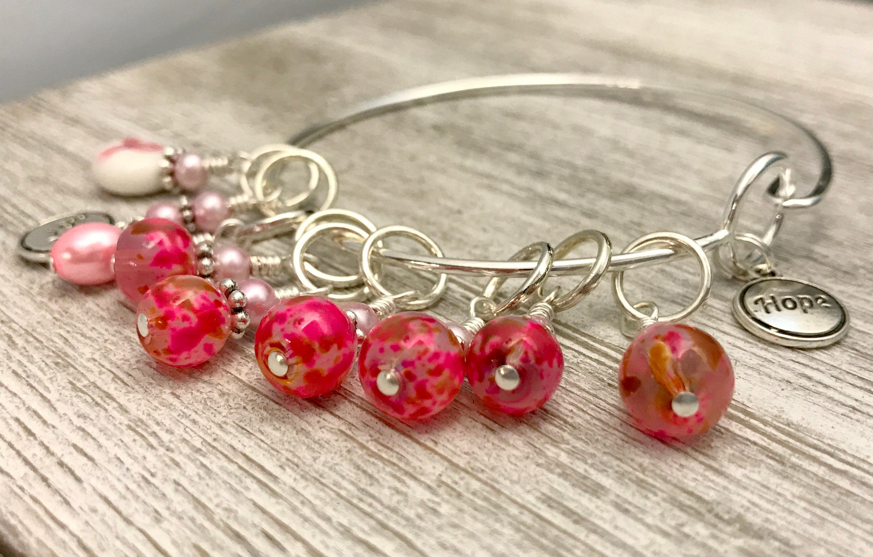 Pink Hope Stitch Marker Bracelet |  Breast Cancer Charm Bracelet