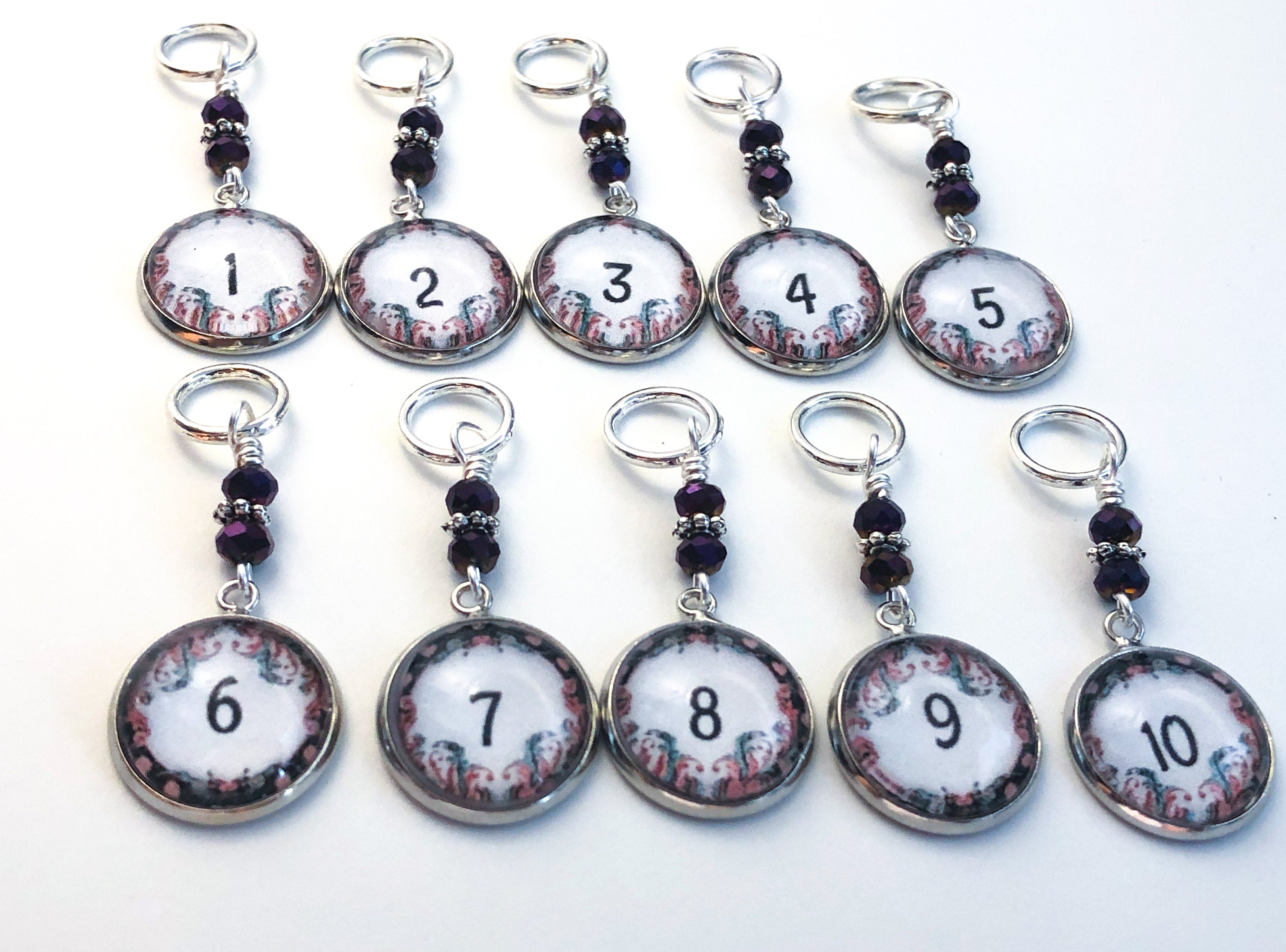 Stitch Markers with Numbers for Knitting or Crochet, Floral Set of 10 or 20
