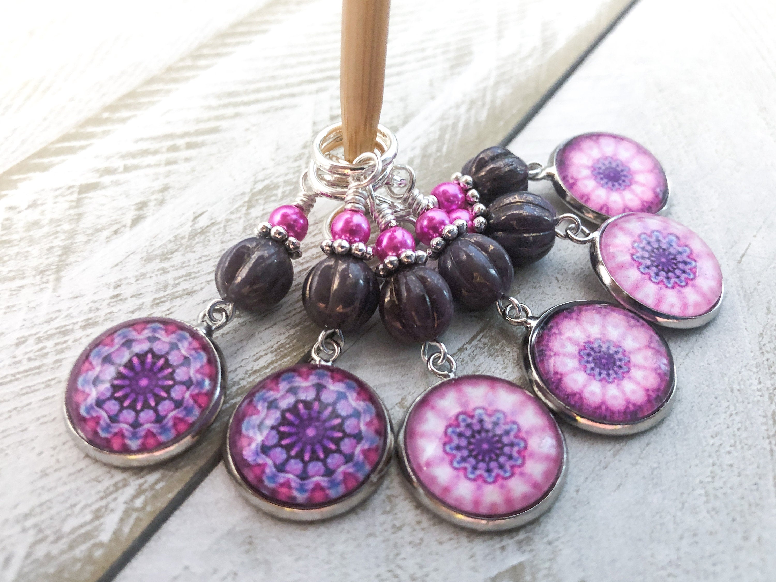 Mandala Print Stitch Markers for Knitting or Crochet