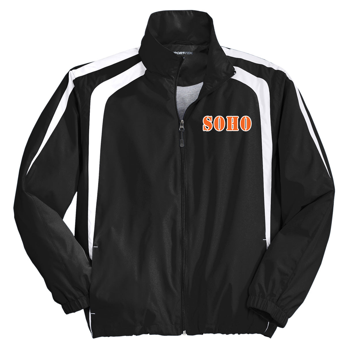 SOHO - Colorblock Raglan Jacket with SOHO (Stencil Font) - Black