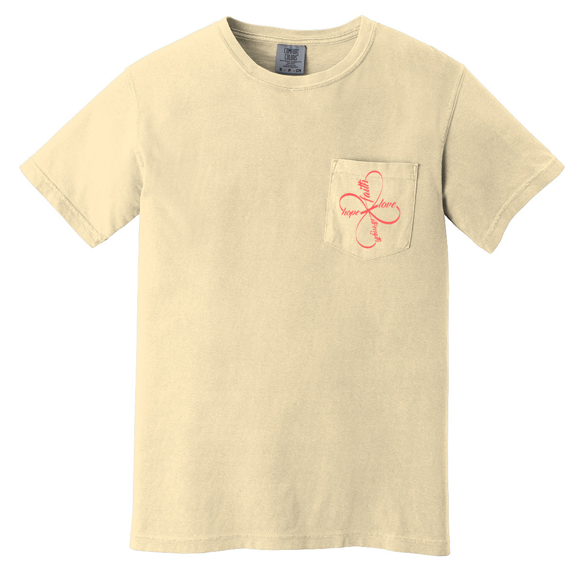 Faith Love Strength Hope Cross Comfort Color Pocket Tee - Ivory