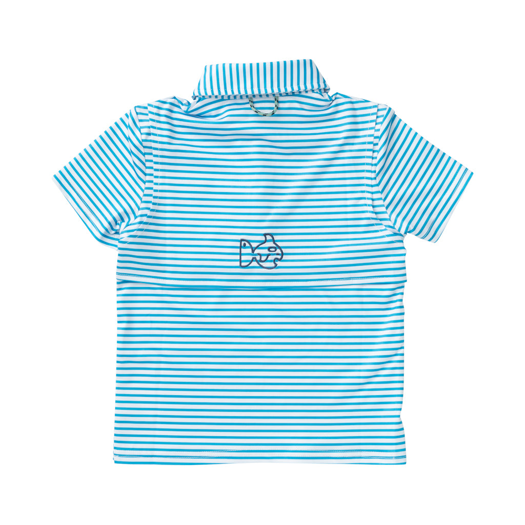 Boys Pro Performance Polo in Swim Cap Blue and White Stripe