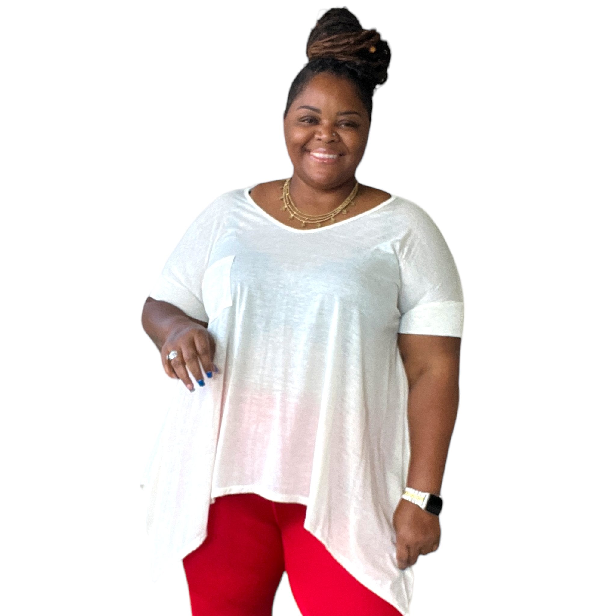 Plus Size Short Sleeve Oatmeal Trapeze Hemline Tunic Top