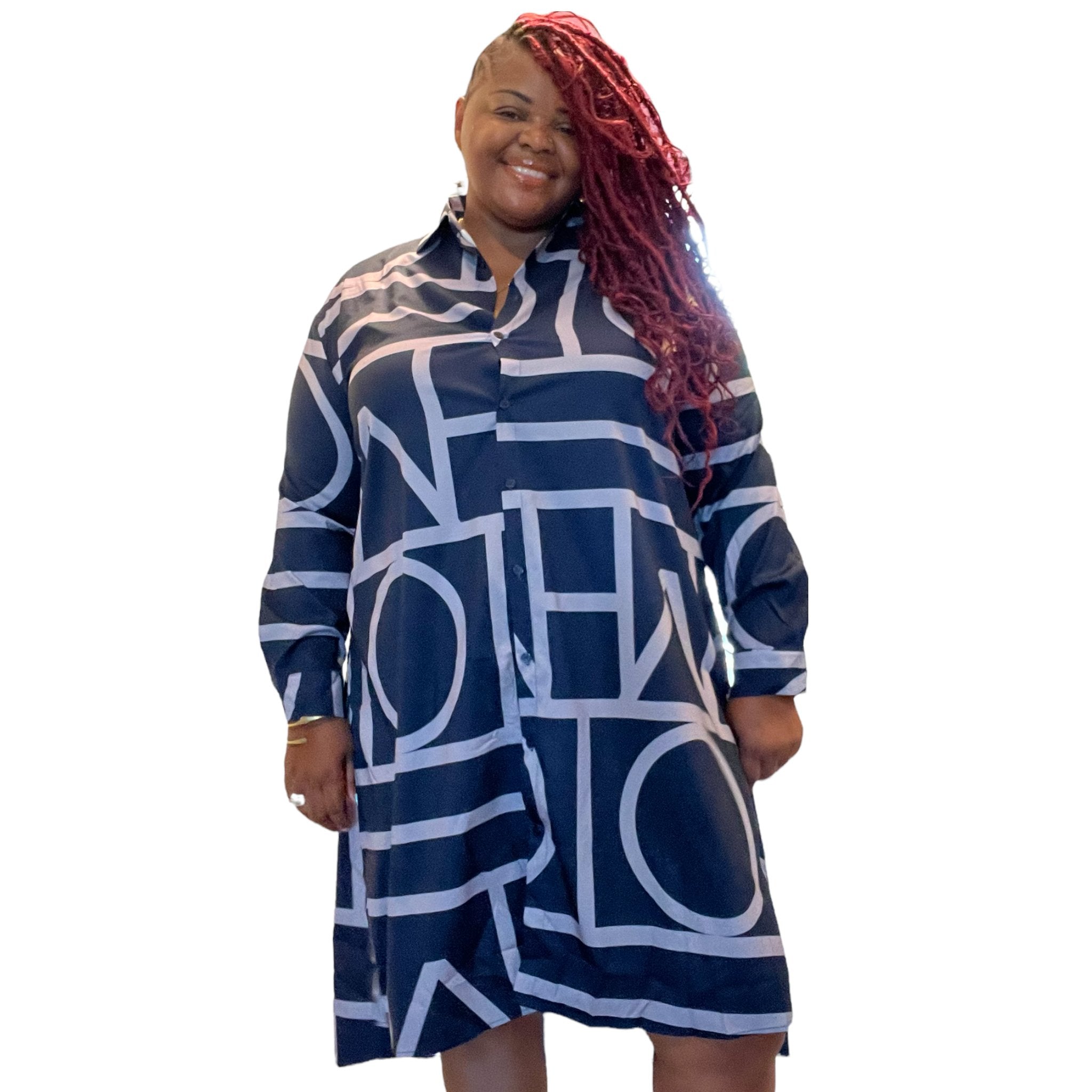 Womens Button Down Geometric Dress