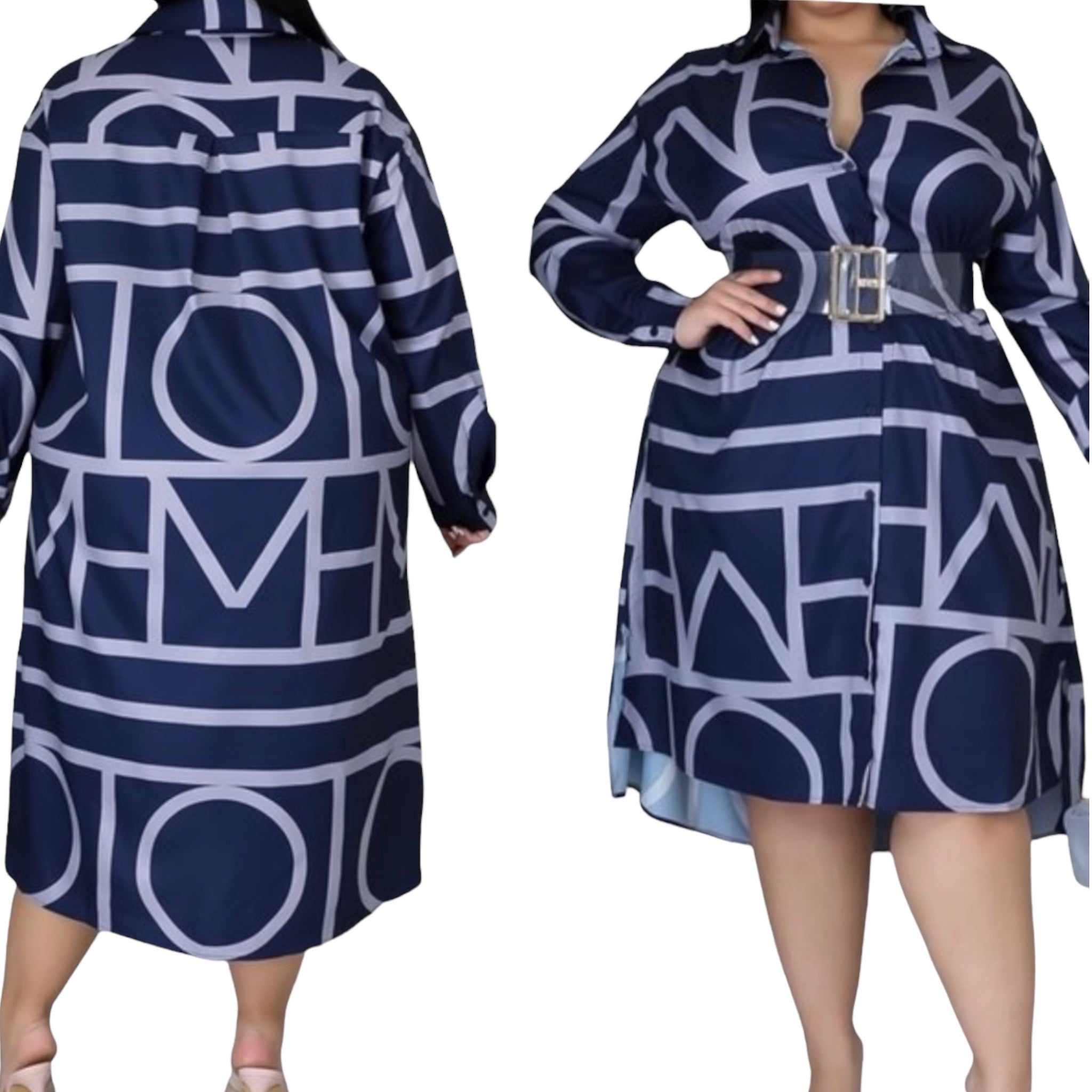 Womens Button Down Geometric Dress