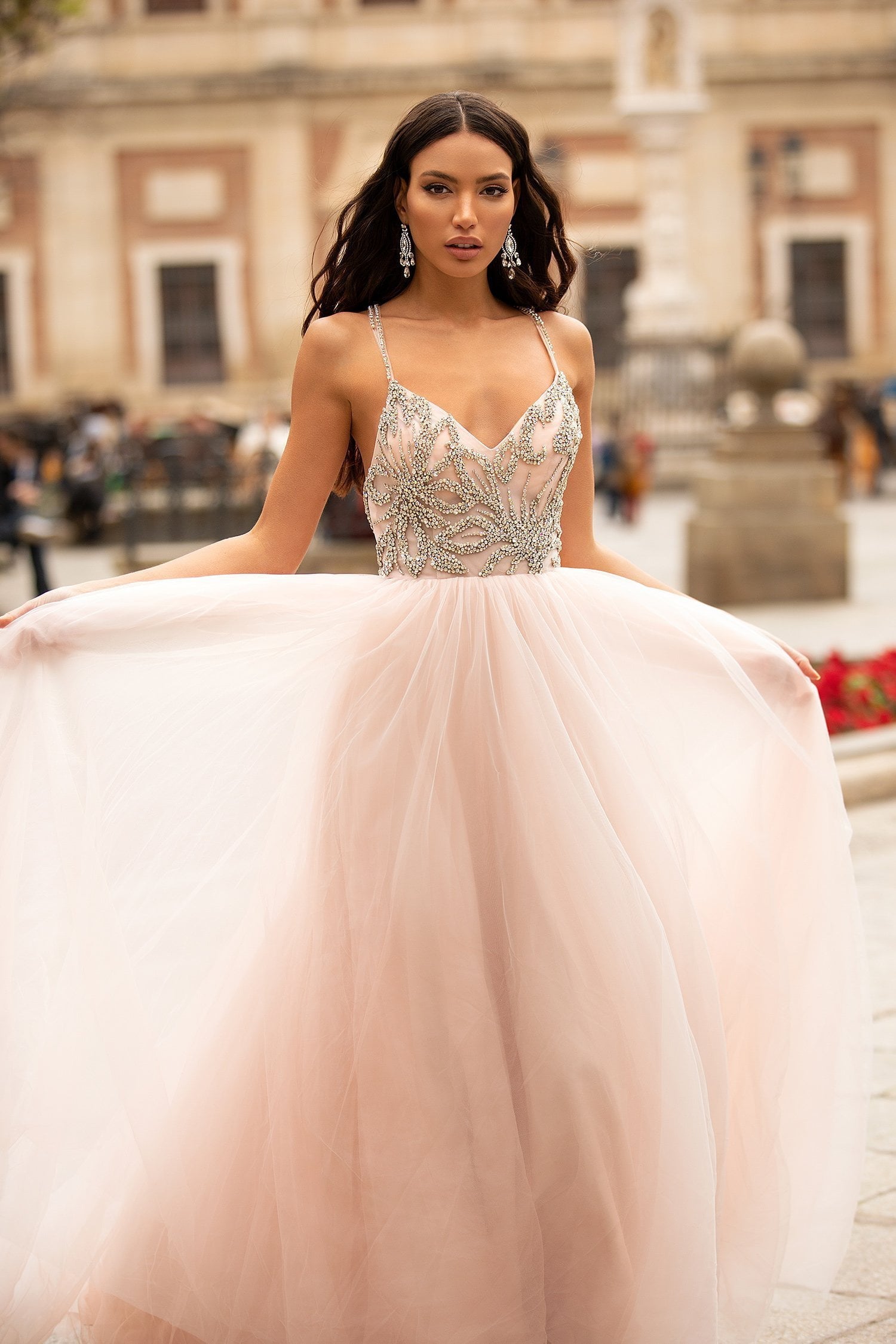 Litzy Beaded Tulle Gown - Baby Pink