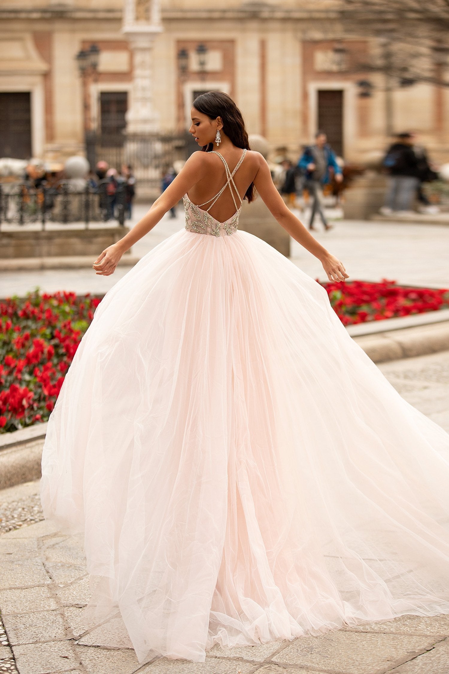 Litzy Beaded Tulle Gown - Baby Pink