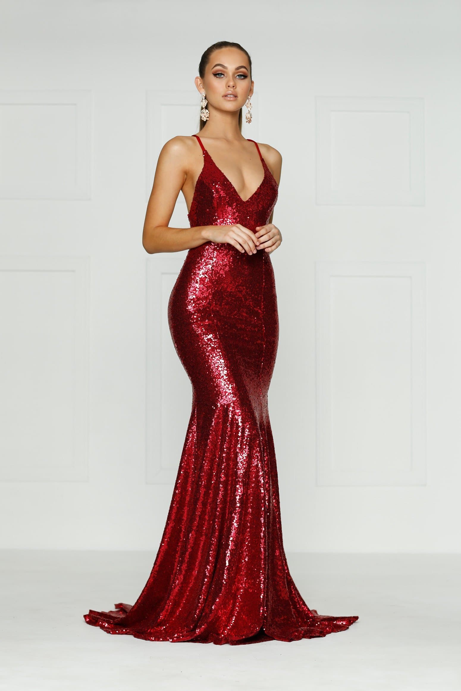 Kendall Sequin Gown - Deep Red