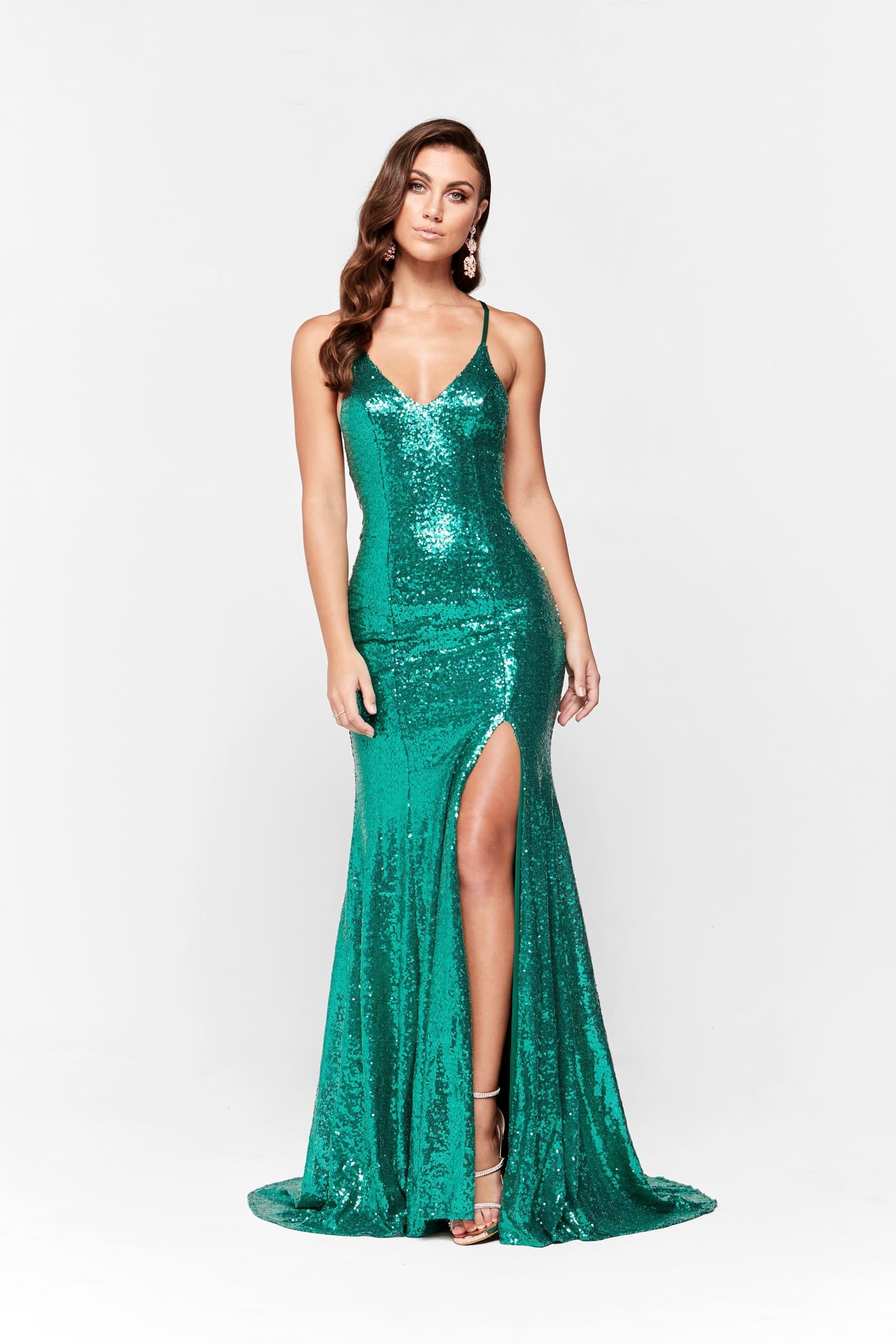 Kara Sequin Gown - Emerald