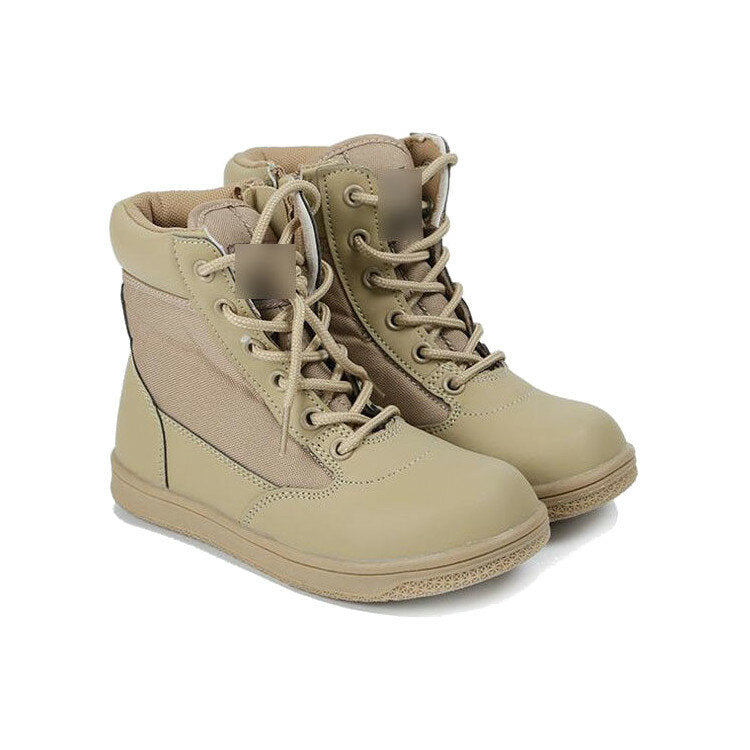 Children Boys Tactical Combat Boots Outdoor Casual Ankle High Top Boots Soft Comfy Lace-Up Walking Shoes