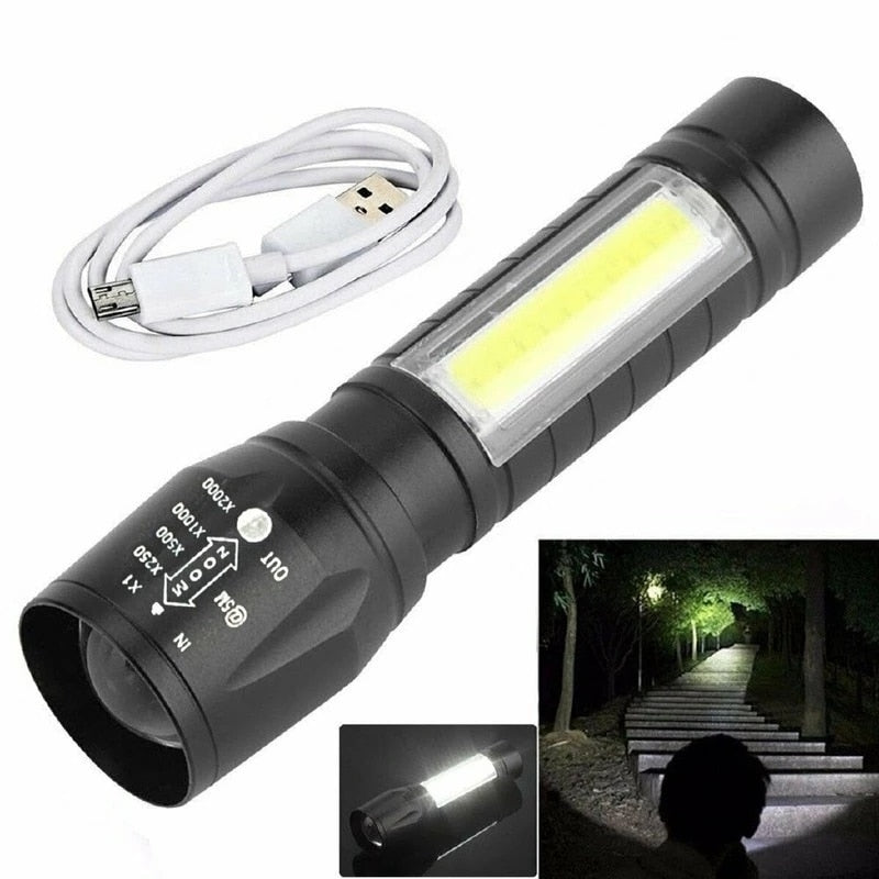 USB Rechargeable Flashlight Strong Light Zoom Highlight Tactical Flashlight Torches Outdoor Portable Lighting LED Camping Lights