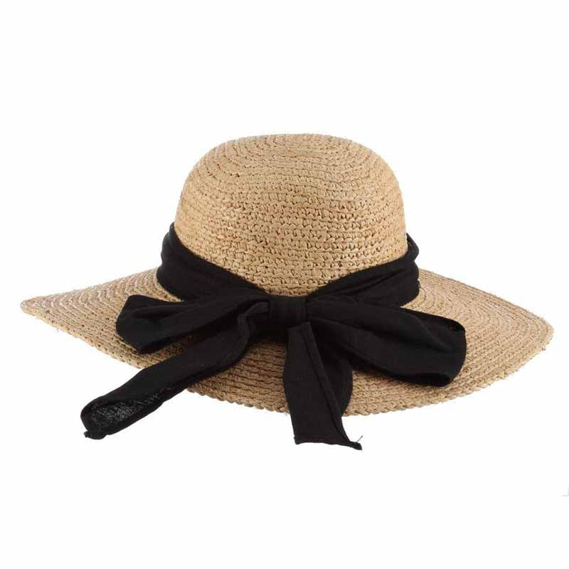 Hand Crocheted Raffia Sun Hat with Linen Scarf - Scala Collection