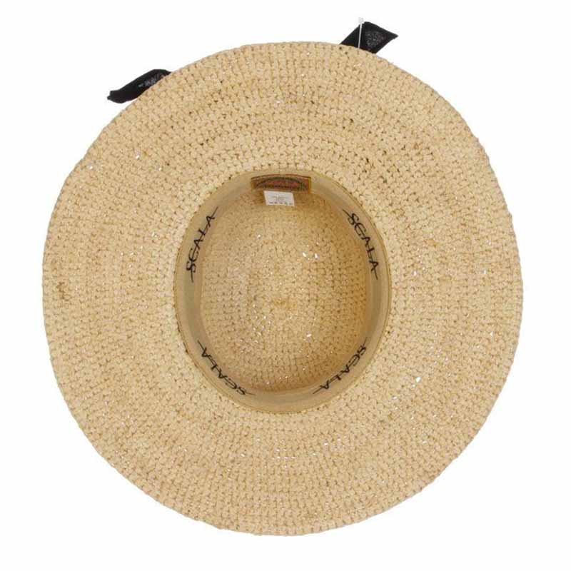 Hand Crocheted Raffia Sun Hat with Linen Scarf - Scala Collection