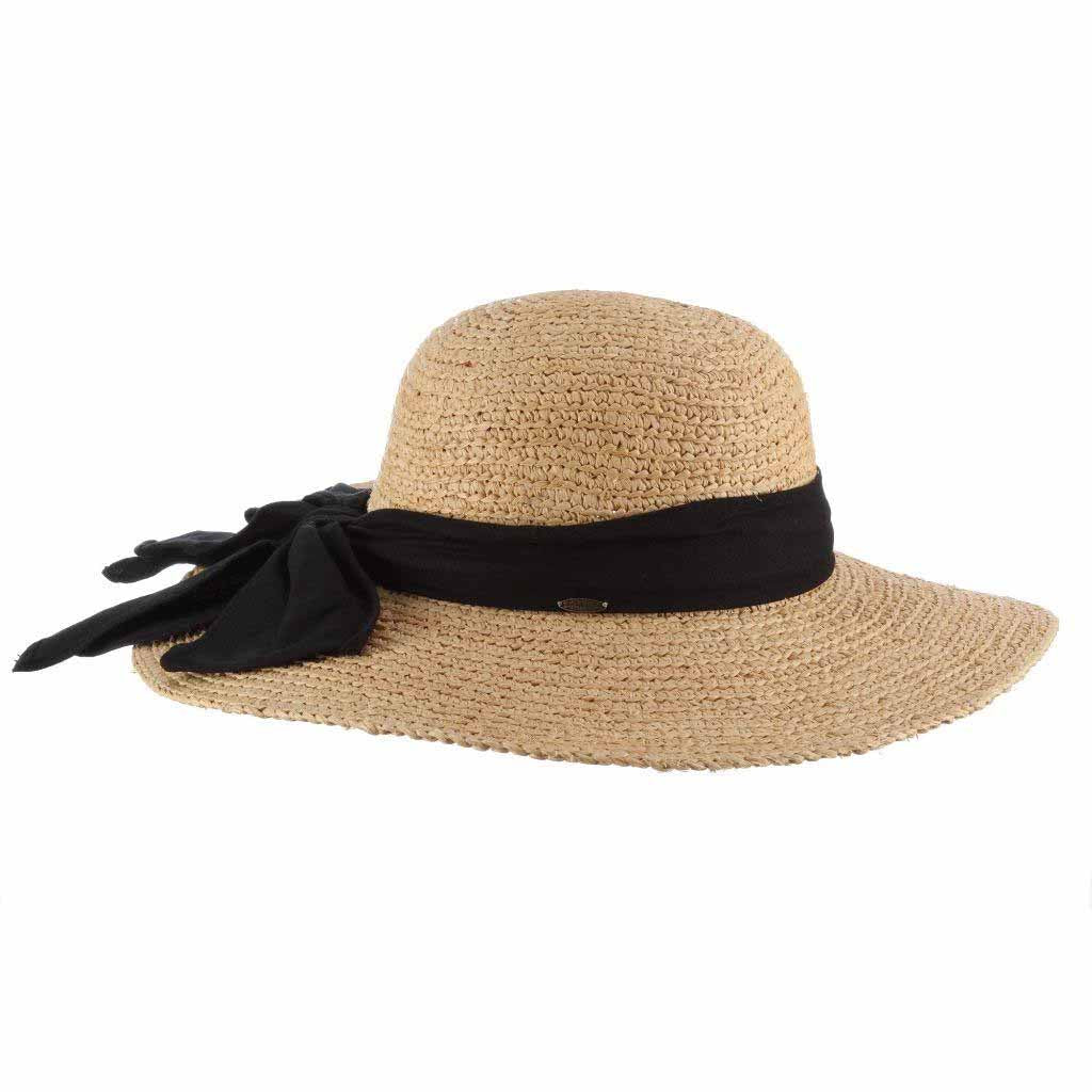 Hand Crocheted Raffia Sun Hat with Linen Scarf - Scala Collection