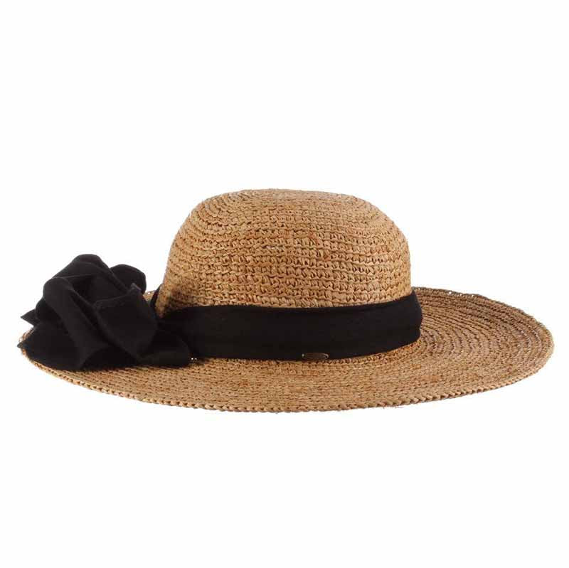 Hand Crocheted Raffia Sun Hat with Linen Scarf - Scala Collection