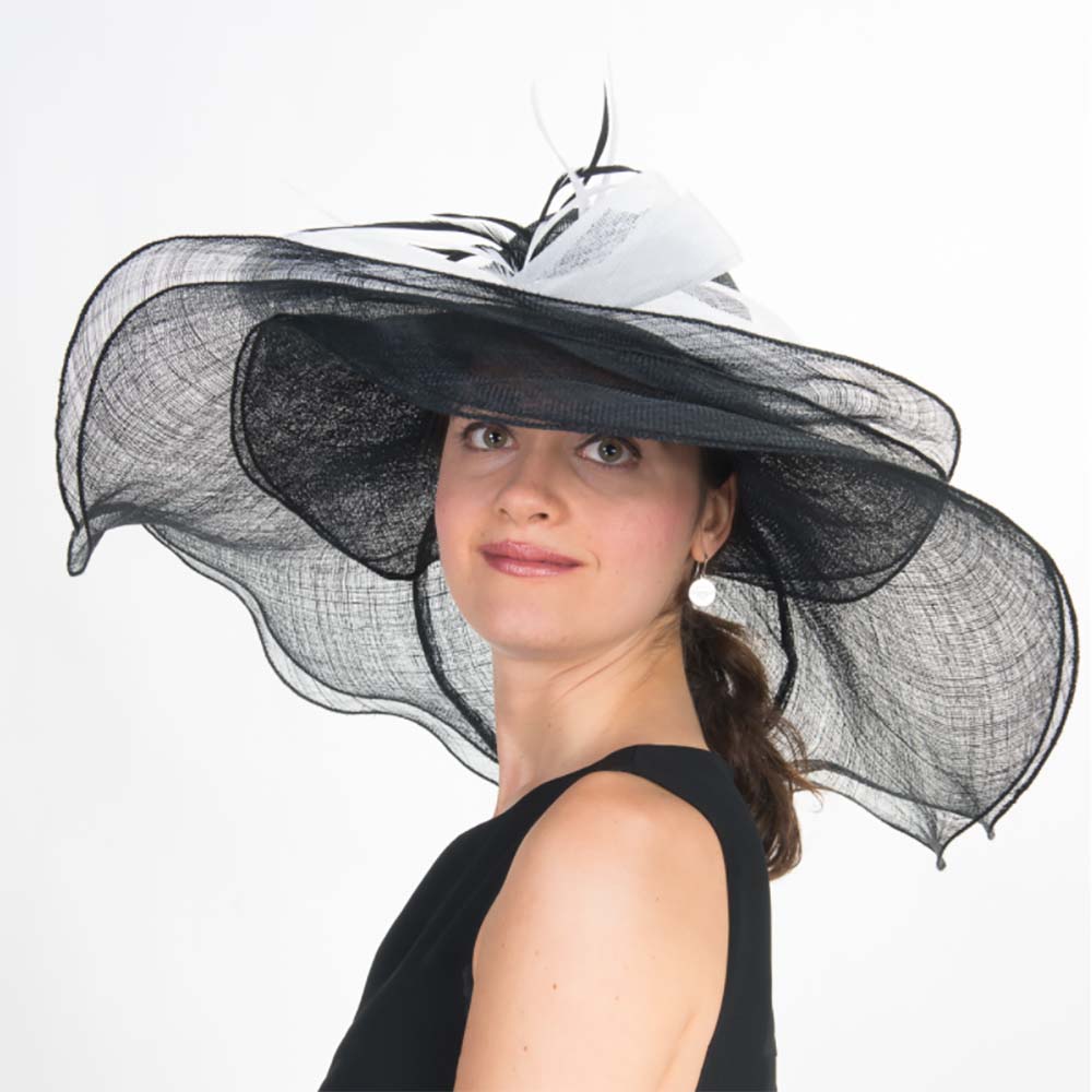 Large Double Layer Black and White Sinamay Derby Hat - KaKyCO
