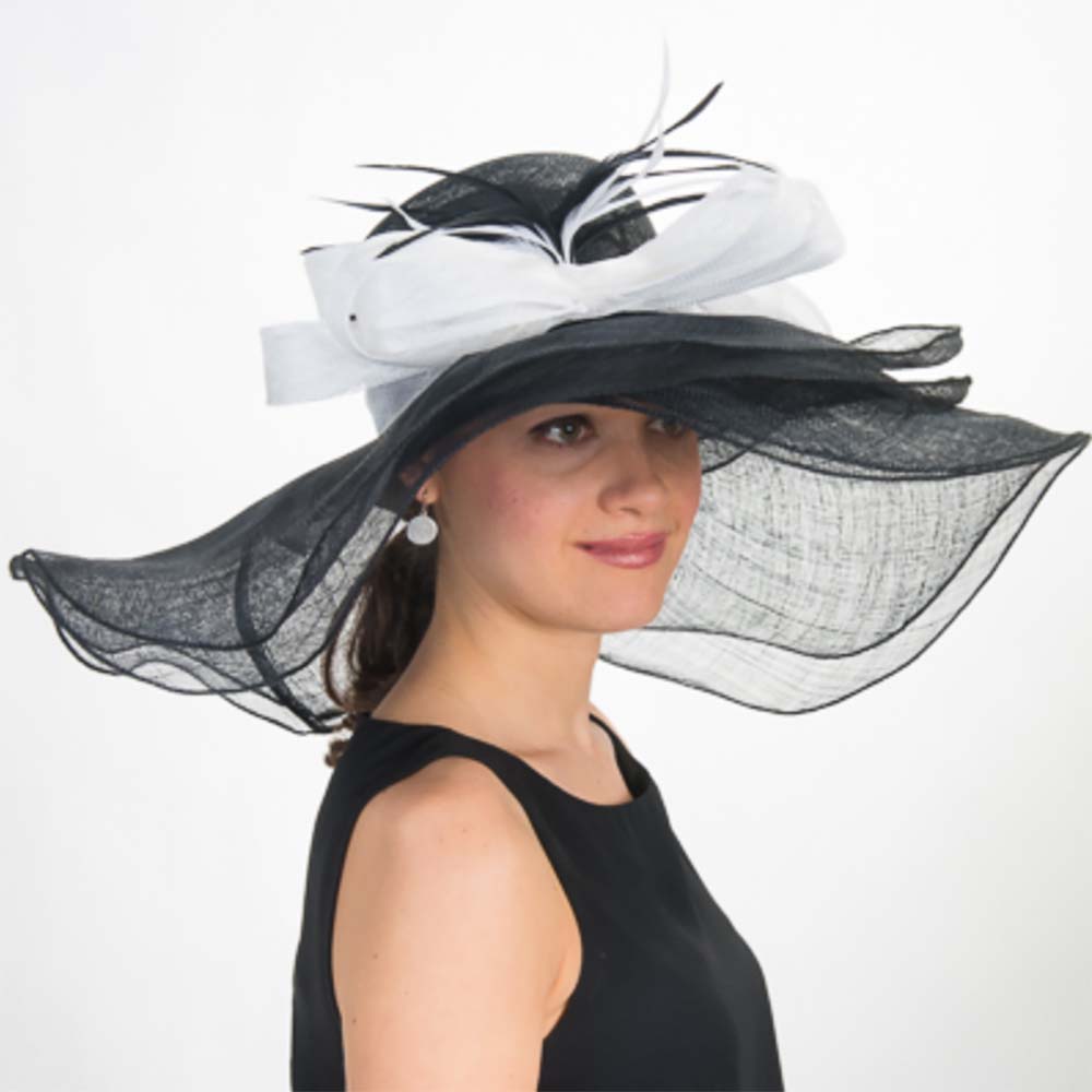 Large Double Layer Black and White Sinamay Derby Hat - KaKyCO