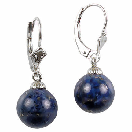 12mm Natural Lapis Lazuli Ball Drop Lever Back Earrings 925 Silver
