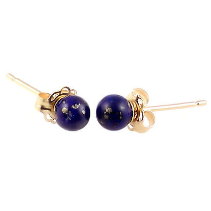 4mm Lapis Lazuli Ball Stud Earrings 14K Gold