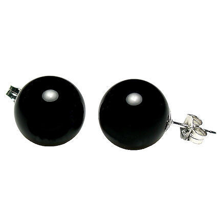 12mm Black Onyx Ball Stud Earrings Sterling Silver