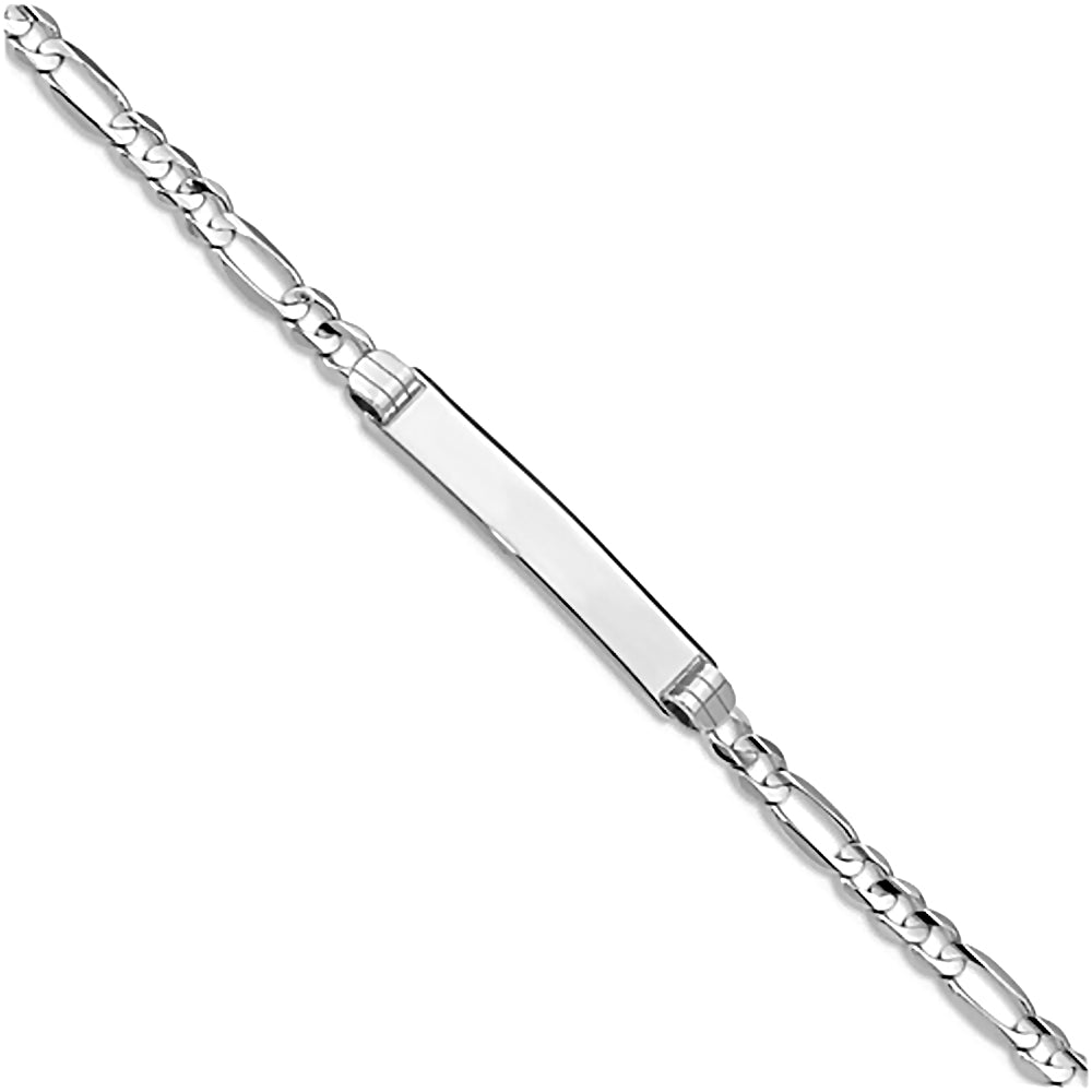 14K White Gold Engravable Bar and 3.5mm Figaro Chain Bracelet