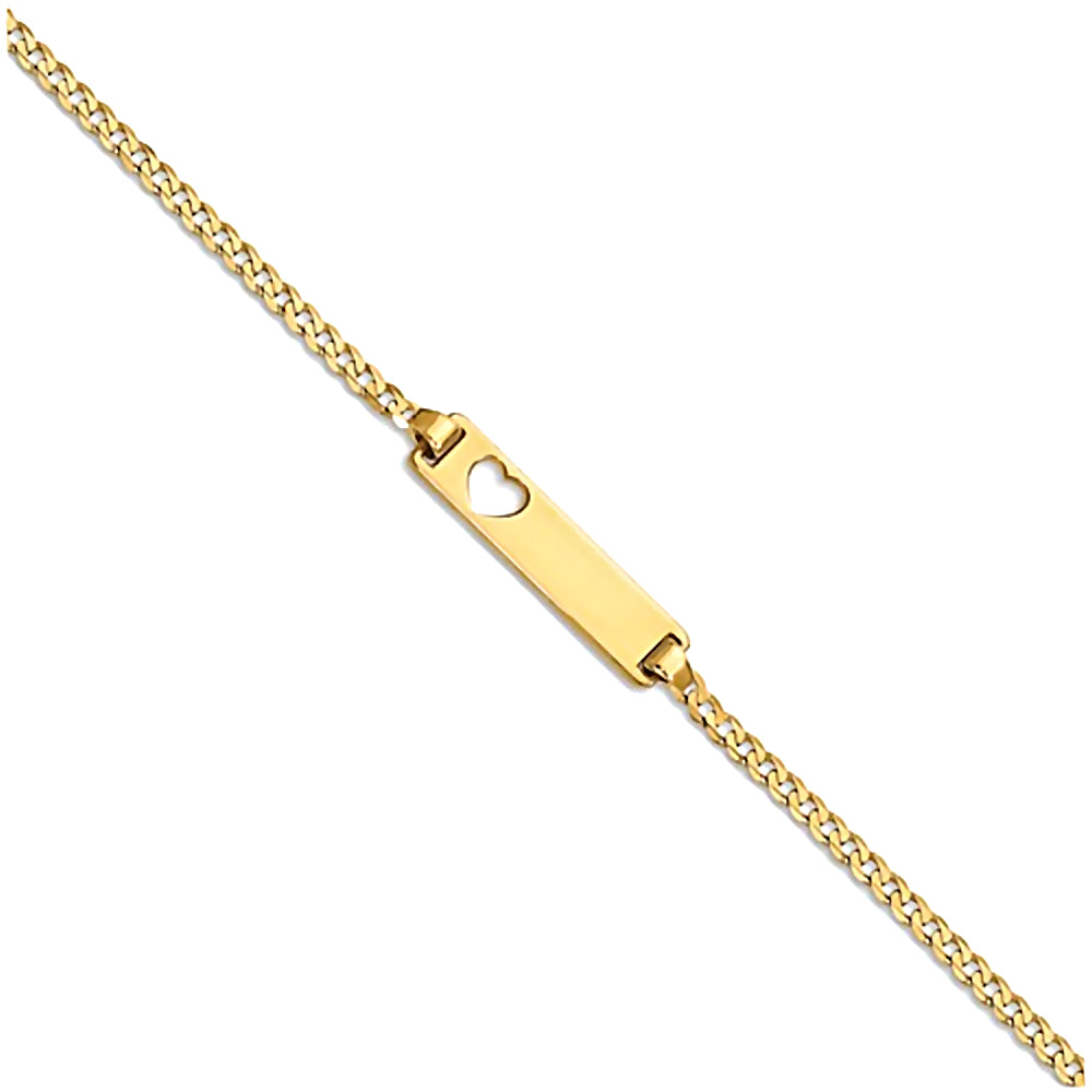 Trustmark Engravable 14K Yellow Gold Bar with Heart Baby Bracelet and Curb Chain