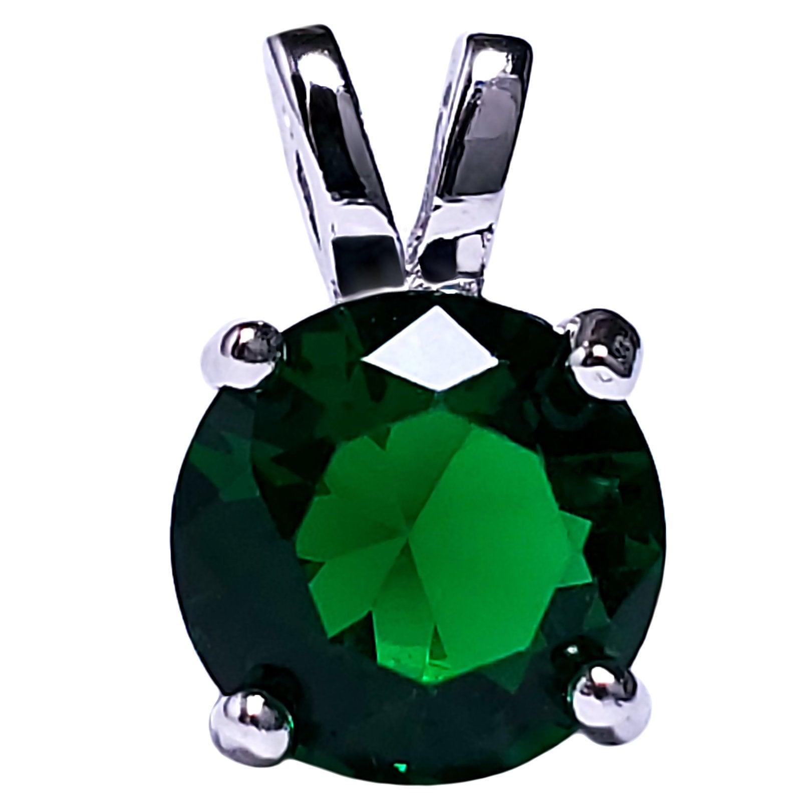 7mm Brilliant Cut Simulated Emerald Ice CZ Solitaire Pendant Sterling Silver