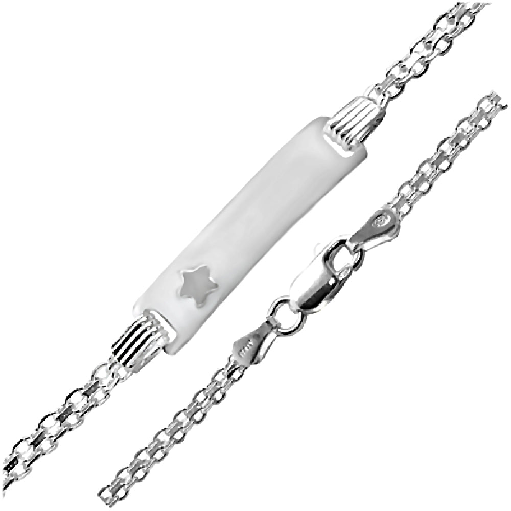 Trustmark Engravable Sterling Silver Italian Bar with Star Baby Bracelet and Bismark Chain