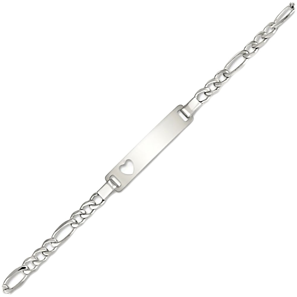 Trustmark Engravable Sterling Silver Italian Bar with Heart Baby Bracelet and Figaro Chain